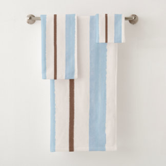 Küstenlicht Blau und Braun Wasserfarben Gestreift Badhandtuch Set
