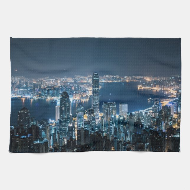 Küstenlinie | Hong Kong Island, Asien Geschirrtuch (Horizontal)