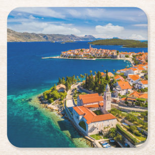 Küstenlinie   Korcula Town, Korcula Island, Kroati Rechteckiger Pappuntersetzer