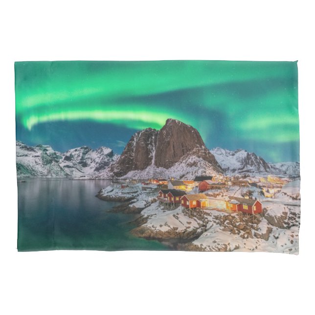 Küstenlinie | Lofoten Islands, Hamnoy, Norwegen Kissenbezug (Vorderseite)