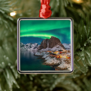 Küstenlinie   Lofoten Islands, Hamnoy, Norwegen Ornament Aus Metall