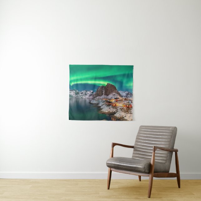 Küstenlinie | Lofoten Islands, Hamnoy, Norwegen Wandteppich (Beispiel (Horizontal))