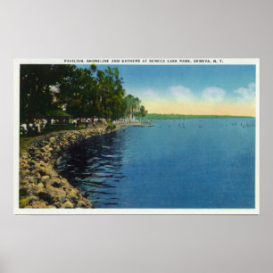Küstenlinie, Pavillon und Schwimmer Poster