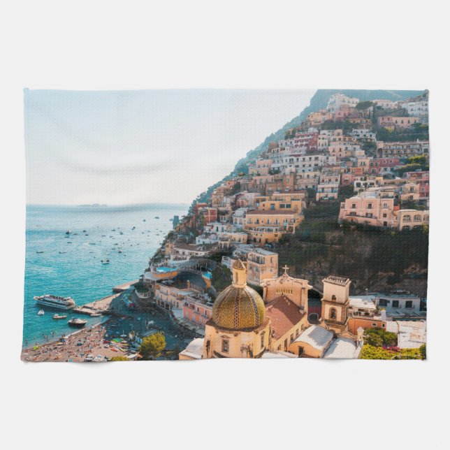 Küstenlinie | Positano Italien, Cliffside Village Geschirrtuch (Horizontal)