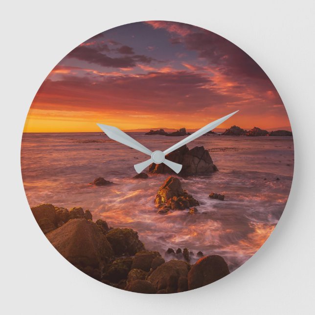 Küstenlinie | Sunset Pacific Grove Carmel Californ Große Wanduhr (Vorderseite)