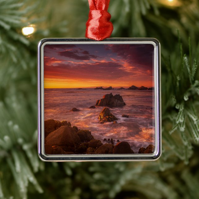 Küstenlinie | Sunset Pacific Grove Carmel Californ Ornament Aus Metall (Baum)