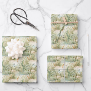 Küstenmarsch-Wasserfarbe Strandgräser Geschenkpapier Set