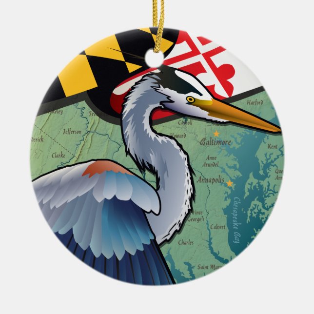 Küstenmaryland-Blau-Reiher Keramikornament (Vorne)