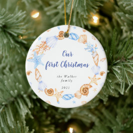 Küstenmeer Muschel Unser erstes Weihnachtsfest Fot Keramik Ornament