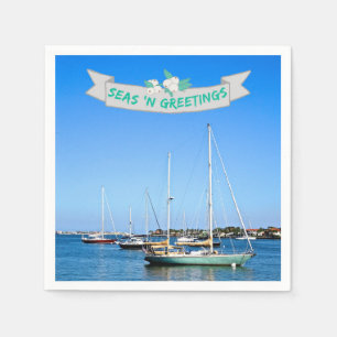 Küstenmeere im Grünen Segelboote an der Bucht Serviette
