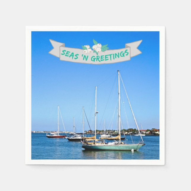 Küstenmeere im Grünen Segelboote an der Bucht Serviette (Vorderseite)