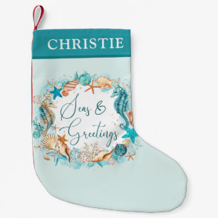 Küstenmeere und GREETINGS Türkis Personalisiert Kleiner Weihnachtsstrumpf