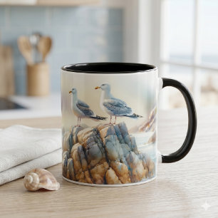 Küstenmöwen Aquarell Seelandschaft Tasse
