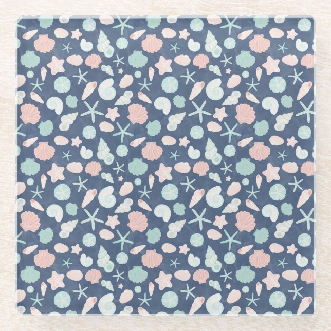 Küstenmuscheln Strand & Ozean Design Glasuntersetzer (Vorderseite)
