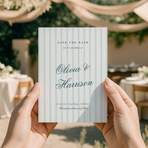 Küstennahe Old Money Blaue Streifen Save The Date  Einladung
