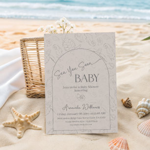 Küstennahes Neutrales Beige Meer Bald Baby Shower Einladung