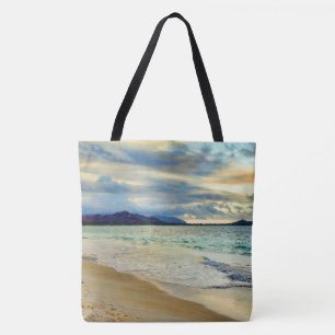 Küstenparadies-Sonnenuntergang-Glühen-Foto Tasche