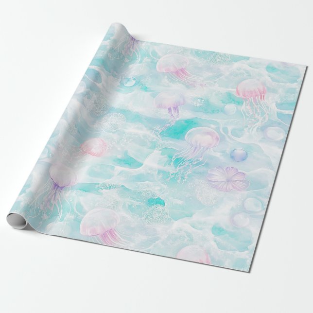Küstenquallen-Wasserfarbenmuster Geschenkpapier (Ungerollt)