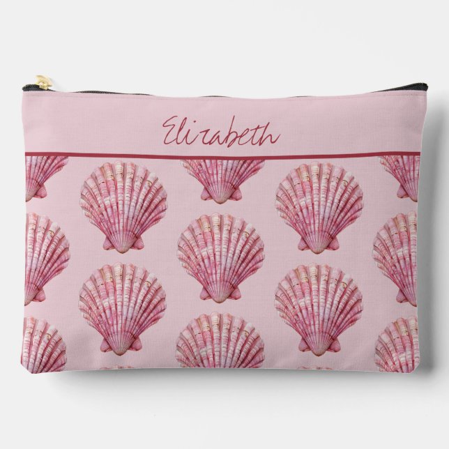 Küstenrosa Seashell Personalisiert Zubehörtasche (Vorderseite)
