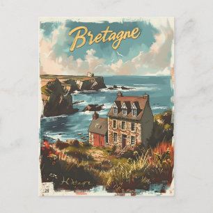 Küstenrückgang: Steinhäuser an der Bretagne Postkarte