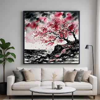 Küstensakura - Aquarellstil-Kirschblüten Poster
