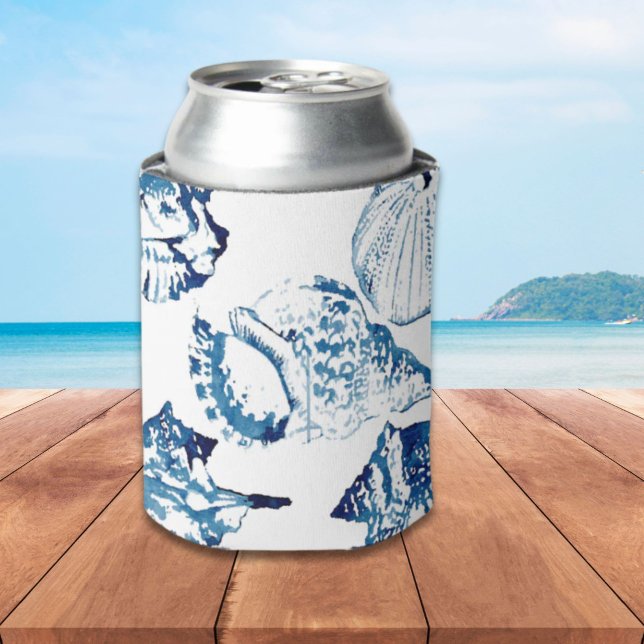 Küstenschicke Indigoblau-Aquarell Dosenkühler (coastal chic indigo blue ocean watercolor seashell can cooler)