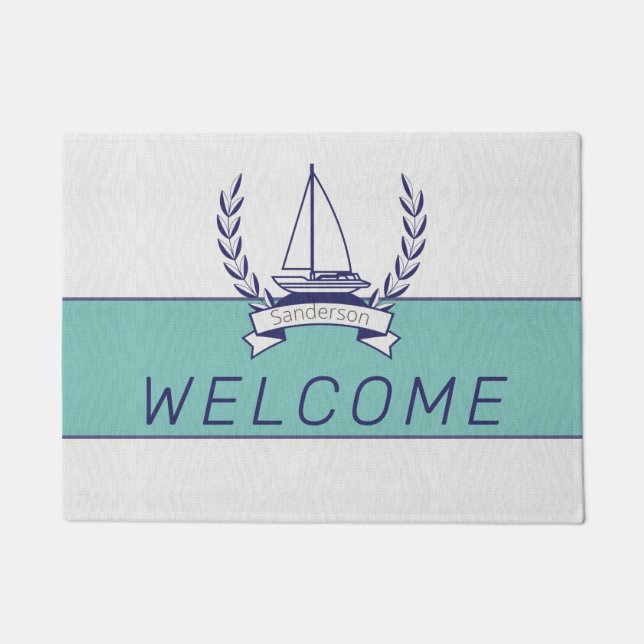 Küstenschiff Aquamariner Blauer Navy Sommer Fußmatte (Vorderseite)