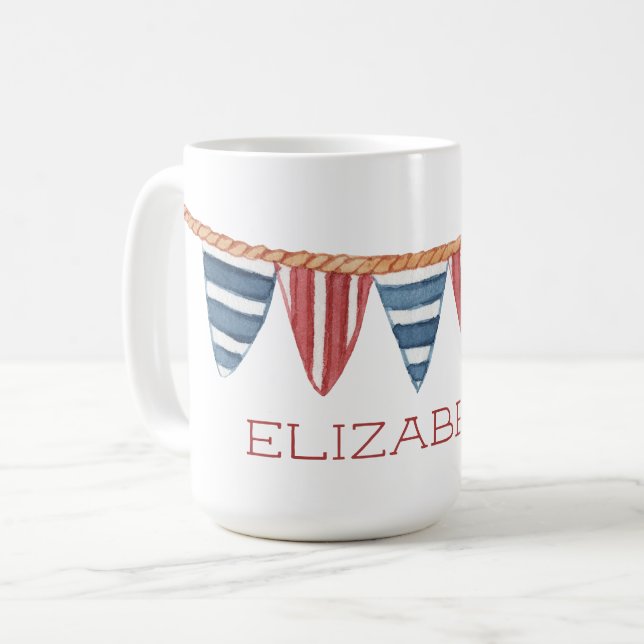 Küstenschiff-Fahnen am Strand Personalized Kaffeetasse (Vorderseite Links)