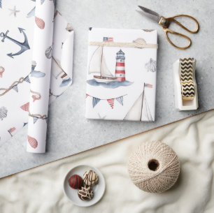 Küstenschifffahrt 4. Juli-Segelboote Leuchtturm  Geschenkpapier