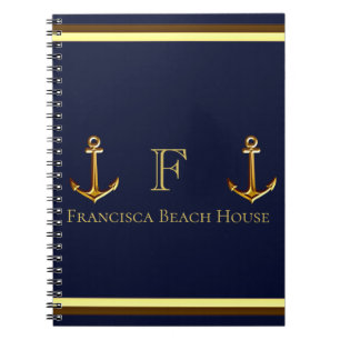 Küstenschifffahrt Blue Nautical Gold Anchor Beach Notizblock