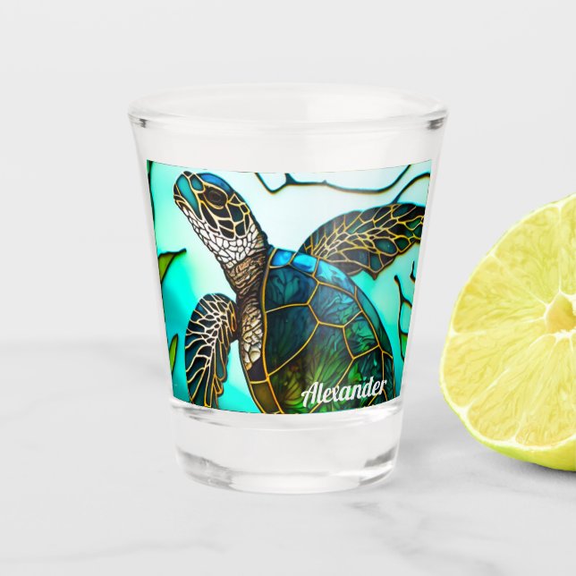 Küstenschildkröten Tropisch Aquamarin Blau Grün Schnapsglas (Vorderseite)
