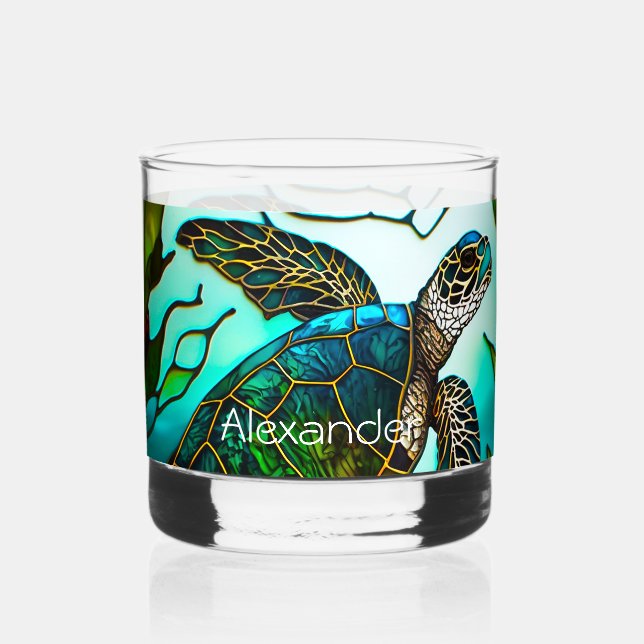 Küstenschildkröten Tropisch Aquamarin Blau Grün Whiskyglas (Vorderseite)