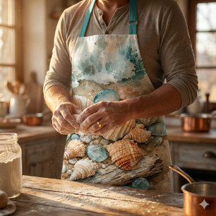 Küstenschnecken-Wasserfarben-Treibholz-Szene Schürze