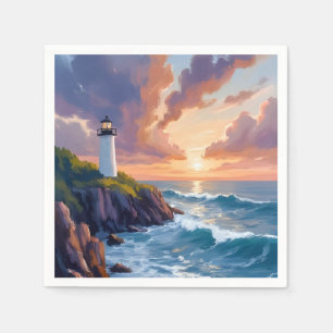 Küstenschutz-Leuchtturm-Sonnenuntergang Strand-O Serviette