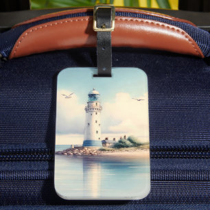 Küstensee-Leuchtturm-Möwen Pastellhimmel Ruhe Gepäckanhänger