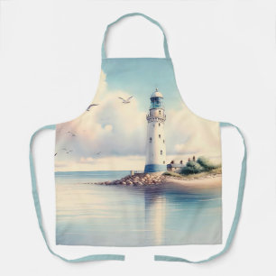 Küstensee-Leuchtturm-Möwen Pastellhimmel Ruhe Schürze