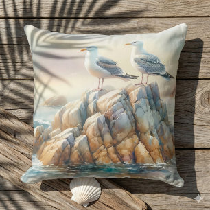 Küstenseemöwen Aquarell-Seelandschaft Kissen