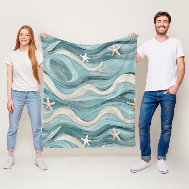 Küstenseestern auf Aqua-Sandwellen-Muster (10) Fleecedecke (Beispiel)