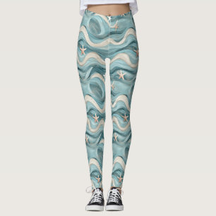 Küstenseestern auf Aqua-Sandwellen-Muster (10) Leggings