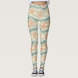 Küstenseestern auf Aqua-Sandwellen-Muster (1) Leggings