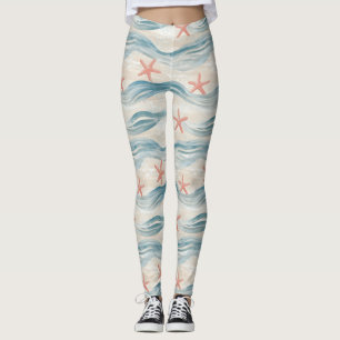 Küstenseestern auf Aqua-Sandwellen-Muster (2) Leggings