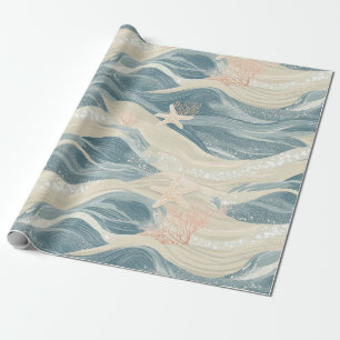 Küstenseestern auf Aqua-Sandwellen-Muster (5) Geschenkpapier