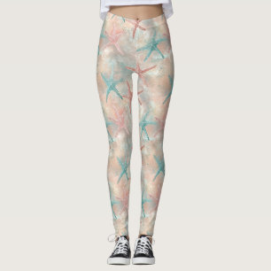 Küstenseestern auf Aqua-Sandwellen-Muster (5) Leggings