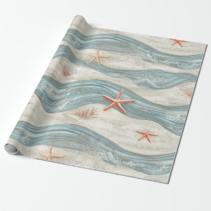 Küstenseestern auf Aqua-Sandwellen-Muster (7) Geschenkpapier