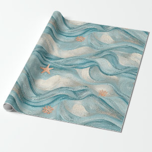 Küstenseestern auf Aqua-Sandwellen-Muster (9) Geschenkpapier