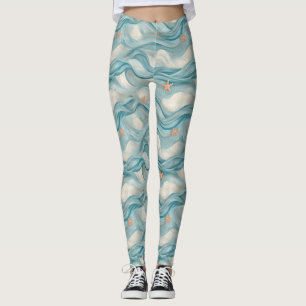 Küstenseestern auf Aqua-Sandwellen-Muster (9) Leggings