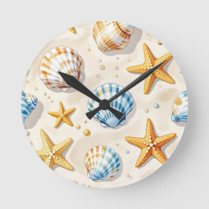 Küstenseesterne Strandmuster Runde Wanduhr