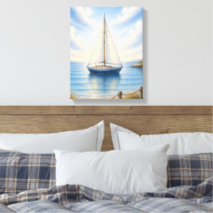 Küstensegelboot auf gespannter Leinwand als Wandbe