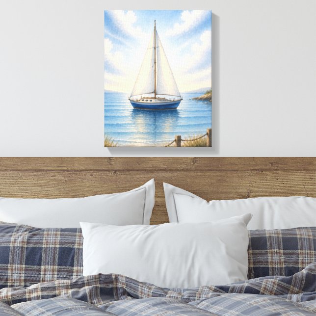 Küstensegelboot auf gespannter Leinwand als Wandbe (Insitu (Schlafzimmer))