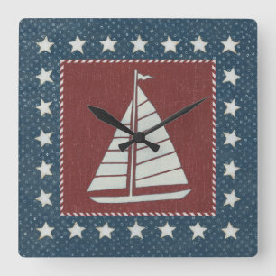 KüstenSegelboot der kunst-  auf Rot Quadratische Wanduhr